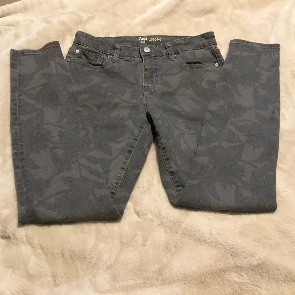 Gap Skinny Legging Jeans Gray/Green Floral - Size 4